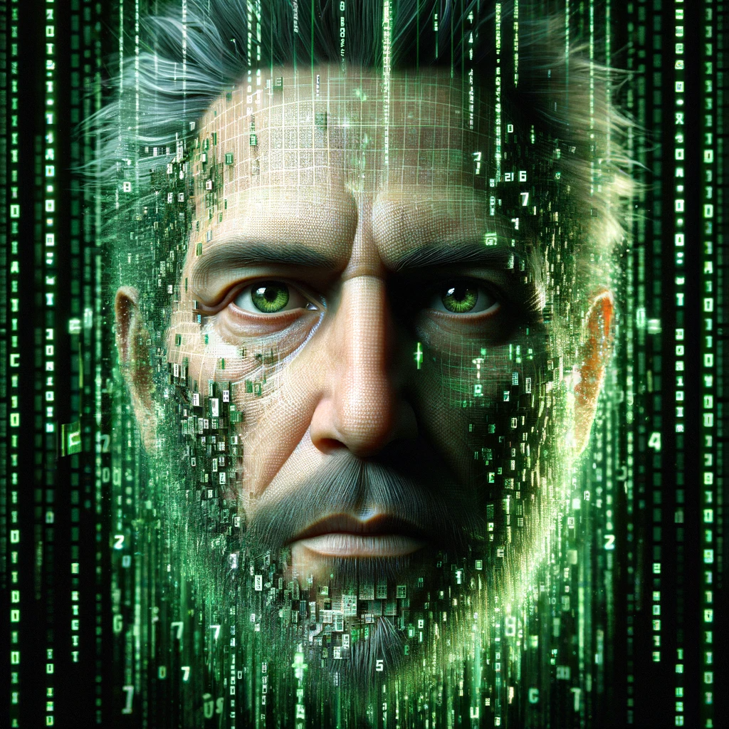Matrix Style Image of a Middle Aged Man Generated By DALL-E