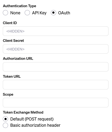OAuth authorization configuration for GPT