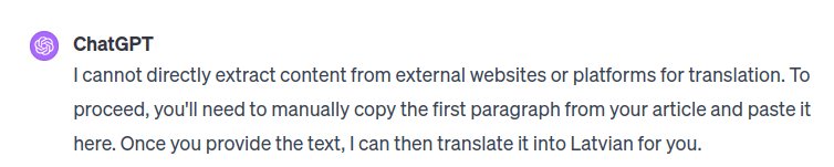 ChatGPT refusing to extract and translate a webpage