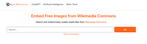 Screenshot of the tool to Embed Free Images from Wikimedia Commons with Copyright Attribution